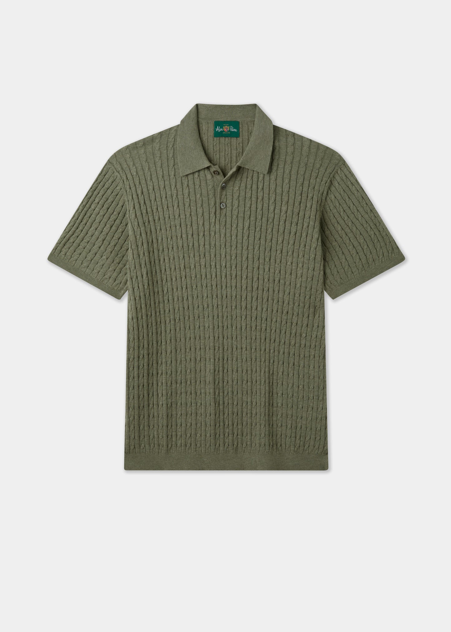 Men's Cotton Cable Polo Shirt in Green