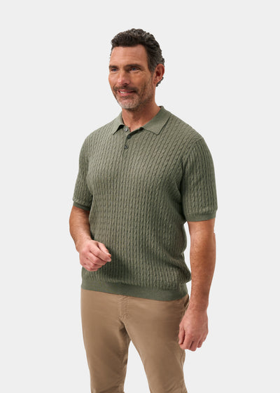 Men's Cotton Cable Polo Shirt in Green