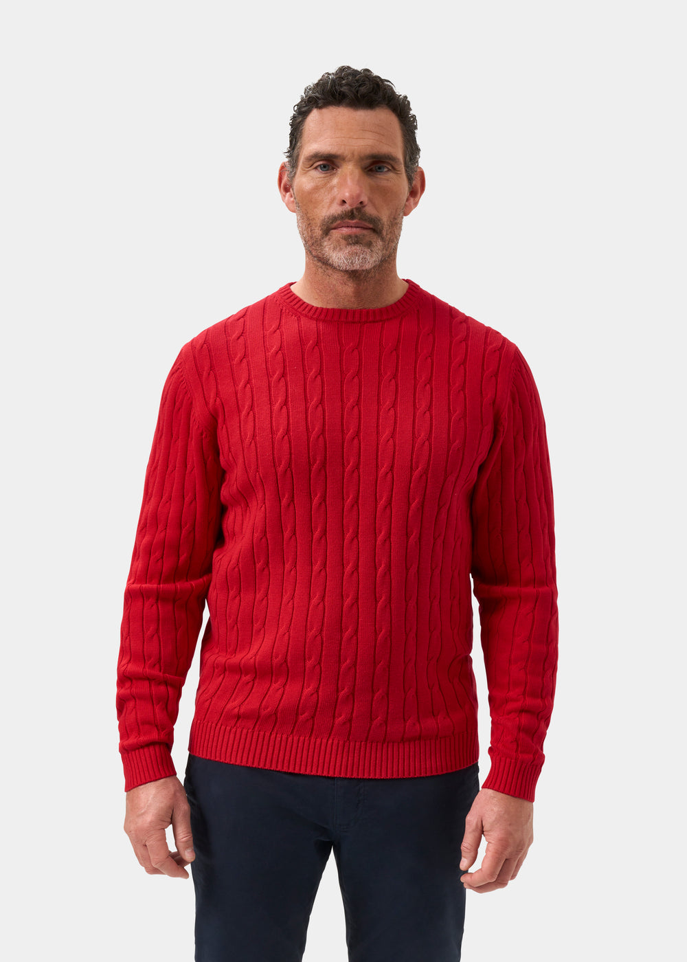 Men's Cotton Cashmere Crew Neck Jumper in Red