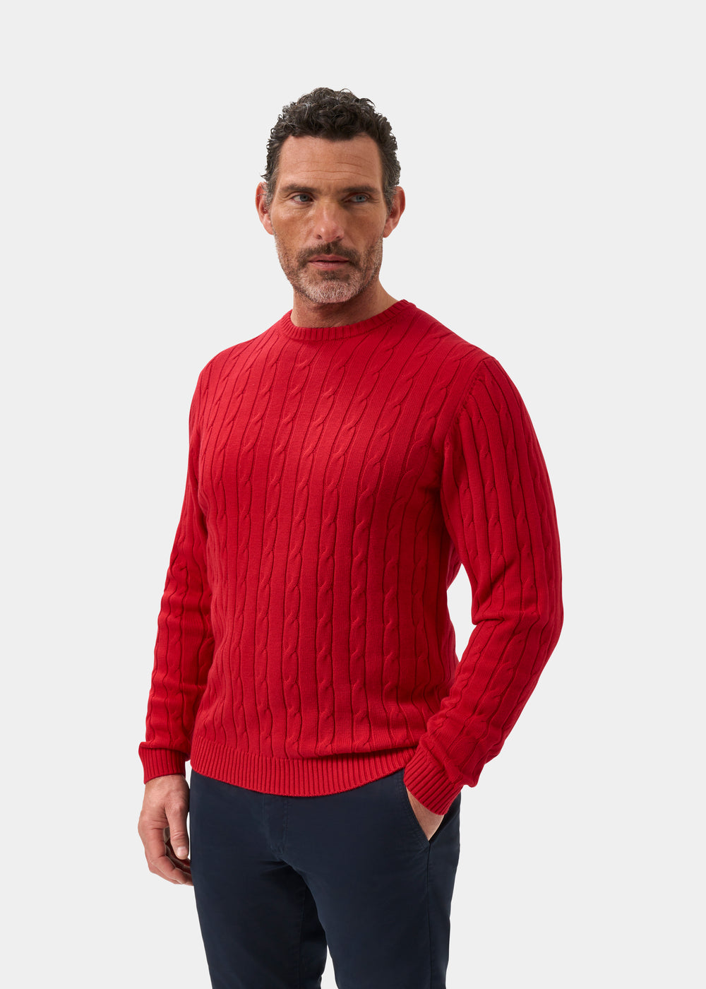 Men's Cotton Cashmere Crew Neck Jumper in Red