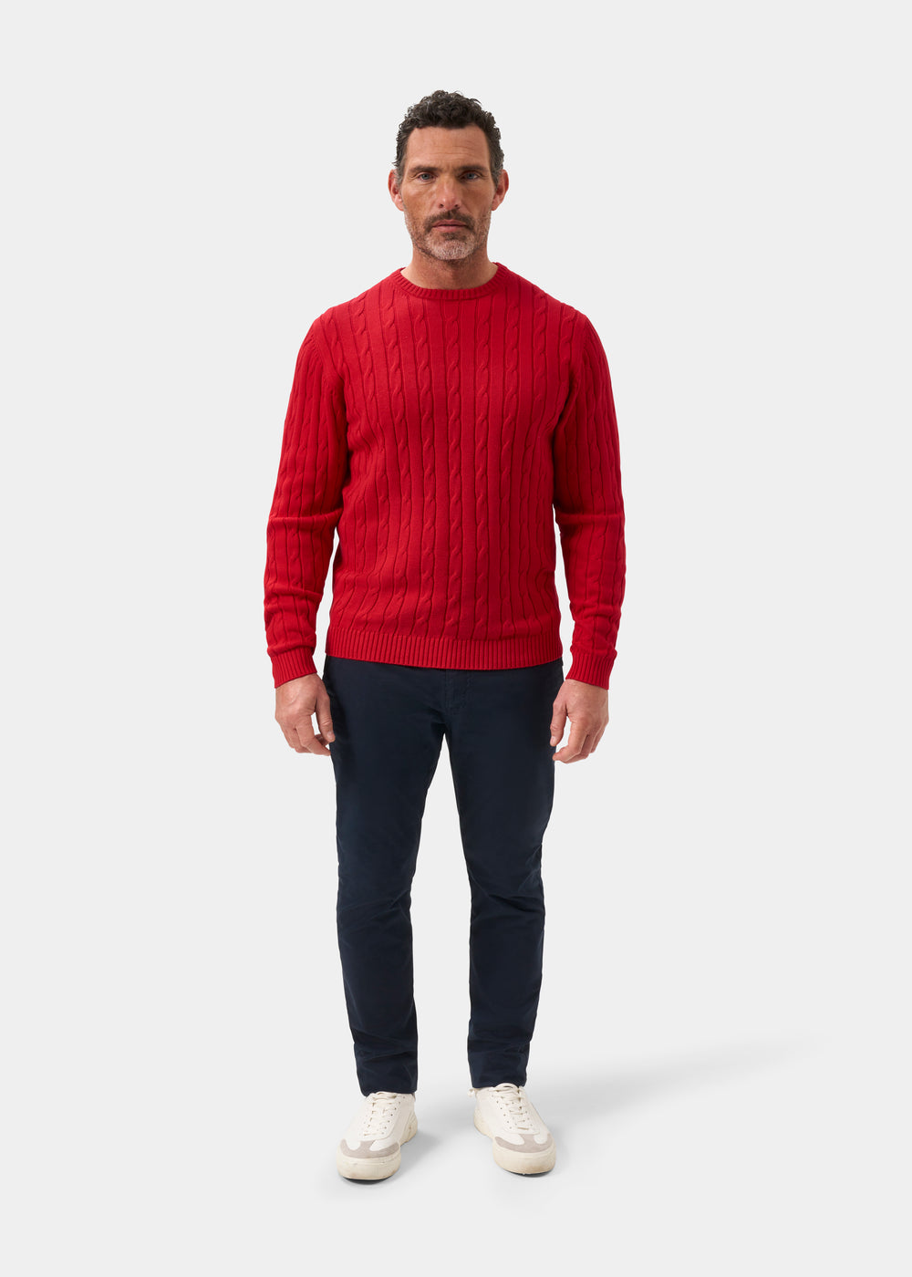 Men's Cotton Cashmere Crew Neck Jumper in Red