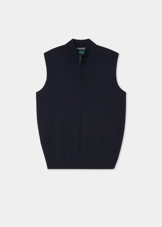 Men's Cotton Cashmere Quarter Zip Gilet in Navy
