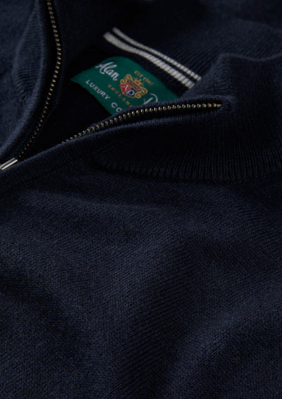 Men's Cotton Cashmere Quarter Zip Gilet in Navy