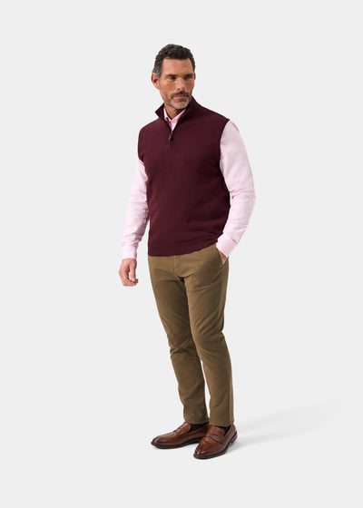 Men's Cotton Cashmere Quarter Zip Gilet in Purple