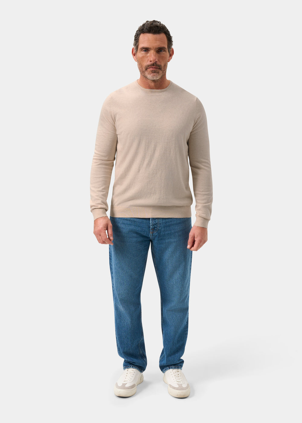 Men's Cotton Cashmere Crew Neck Jumper in Beige