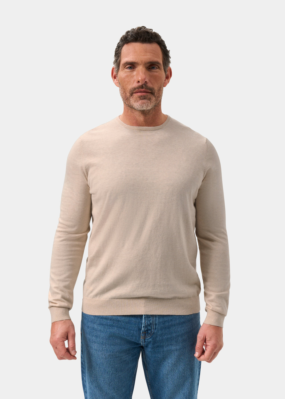 Men's Cotton Cashmere Crew Neck Jumper in Beige