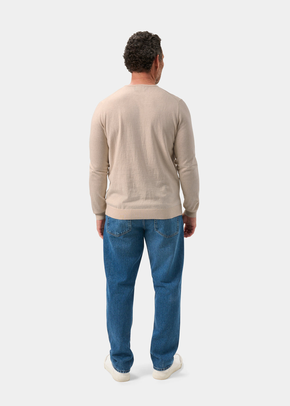 Men's Cotton Cashmere Crew Neck Jumper in Beige