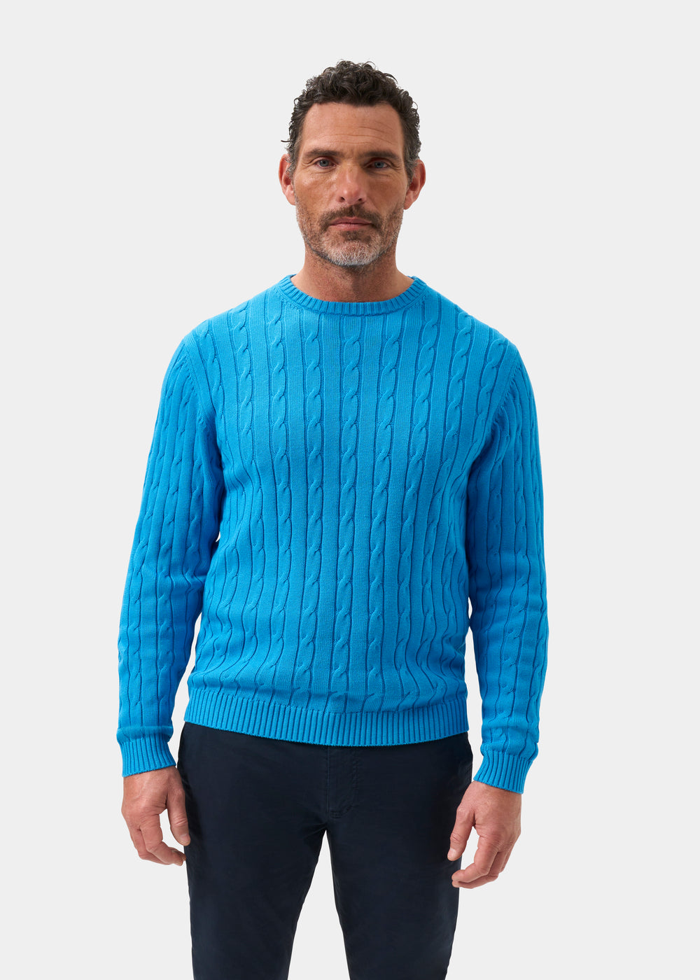Men's Cotton Cashmere Crew Neck Jumper in Blue