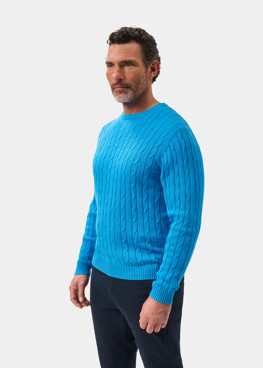 Men's Cotton Cashmere Crew Neck Jumper in Blue