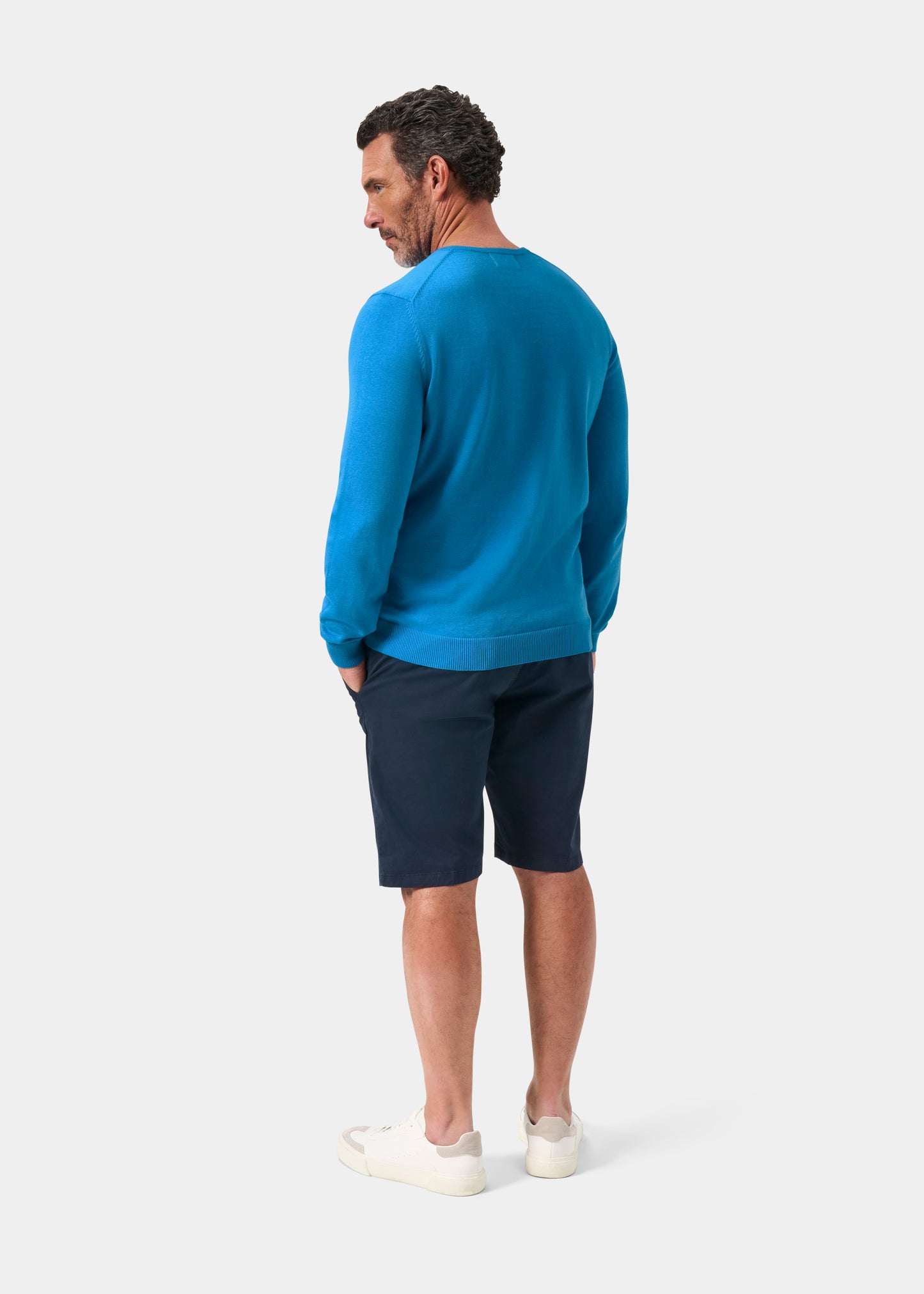 Men's Cotton Cashmere Crew Neck Jumper in Blue