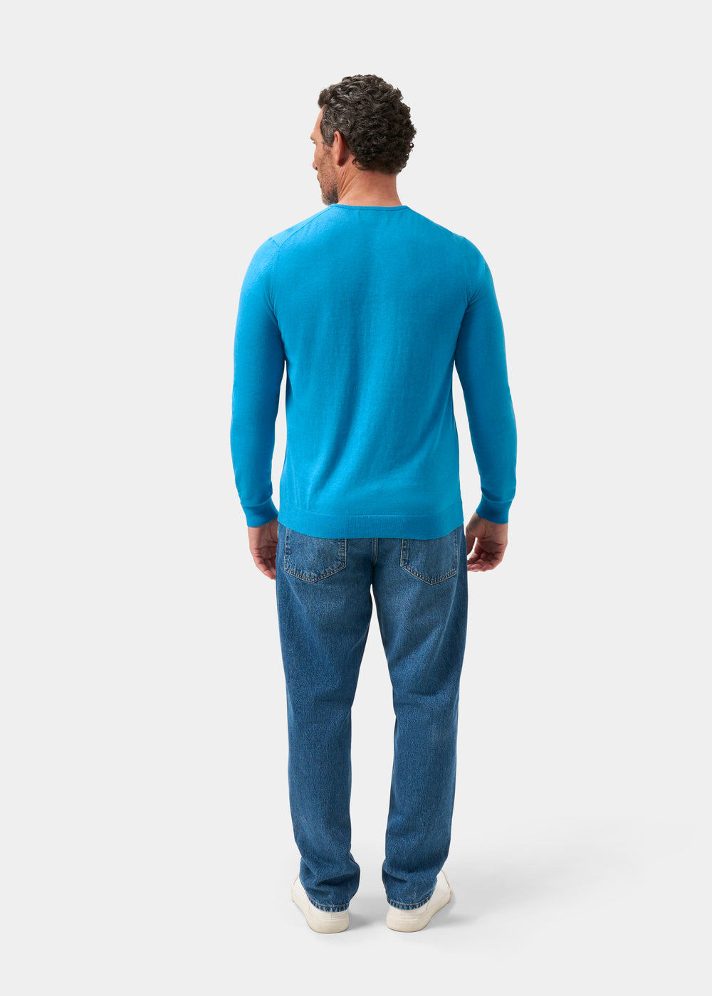 Men's Cotton Cashmere Crew Neck Jumper in Bright Blue