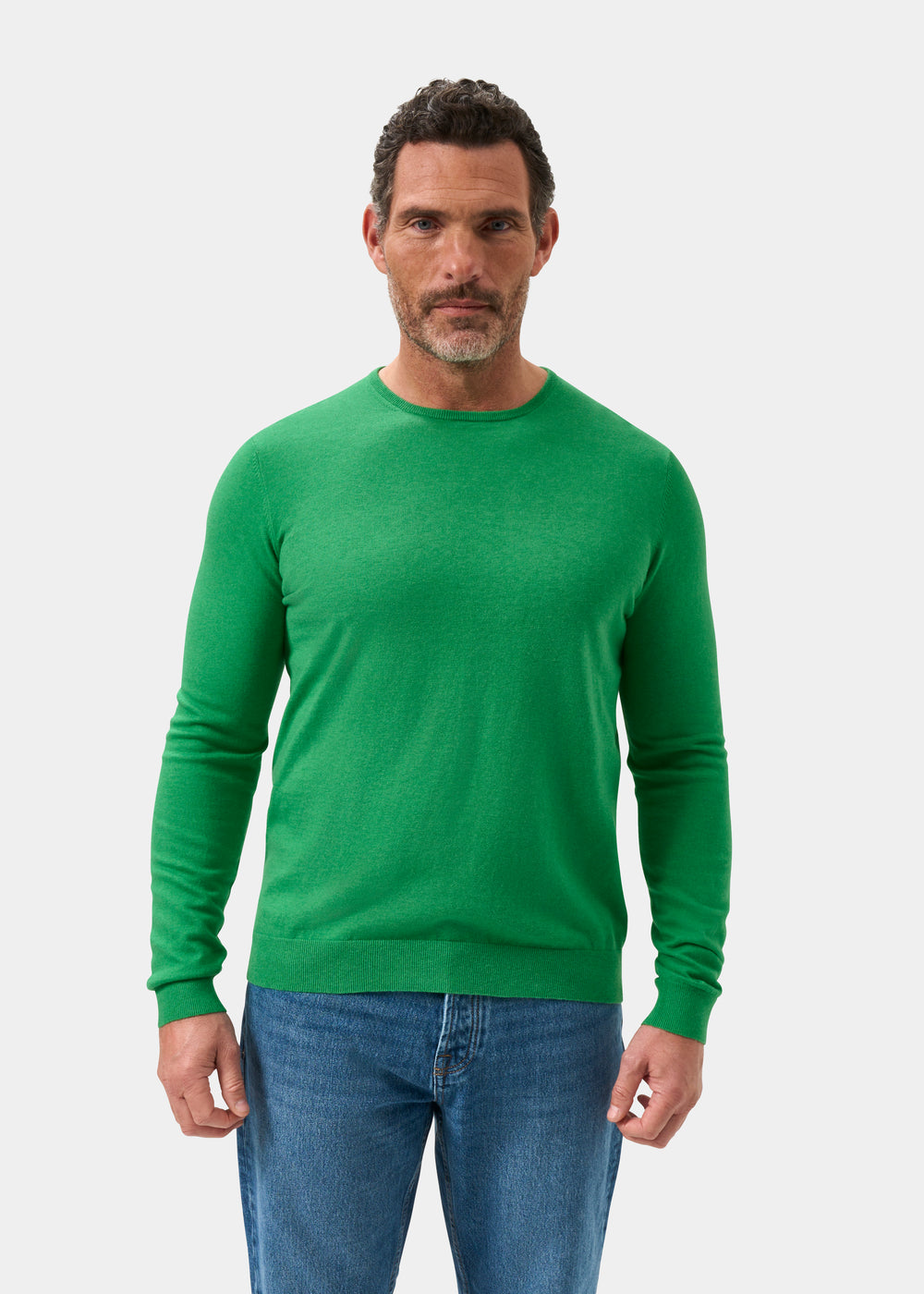 Men's Cotton Cashmere Crew Neck Jumper in Bright Green