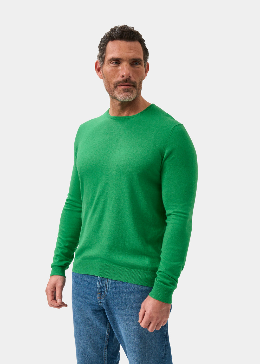 Men's Cotton Cashmere Crew Neck Jumper in Bright Green
