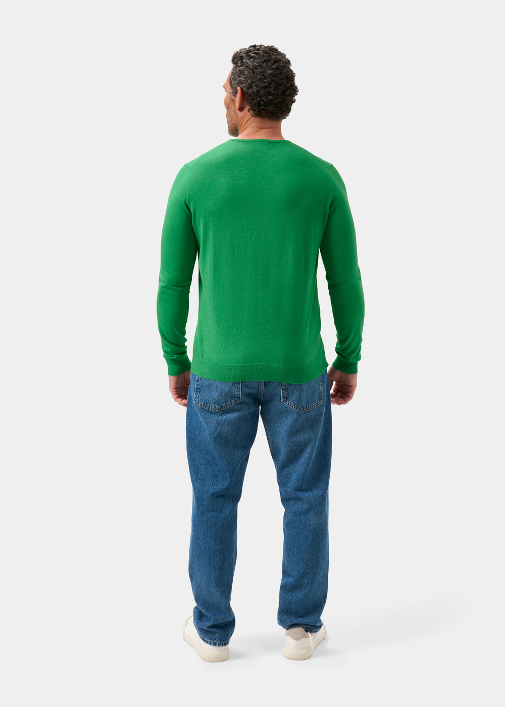 Men's Cotton Cashmere Crew Neck Jumper in Bright Green