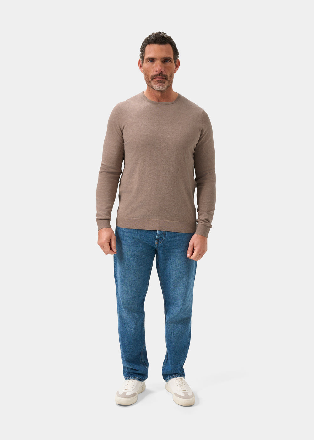 Men's Cotton Cashmere Crew Neck Jumper in Brown