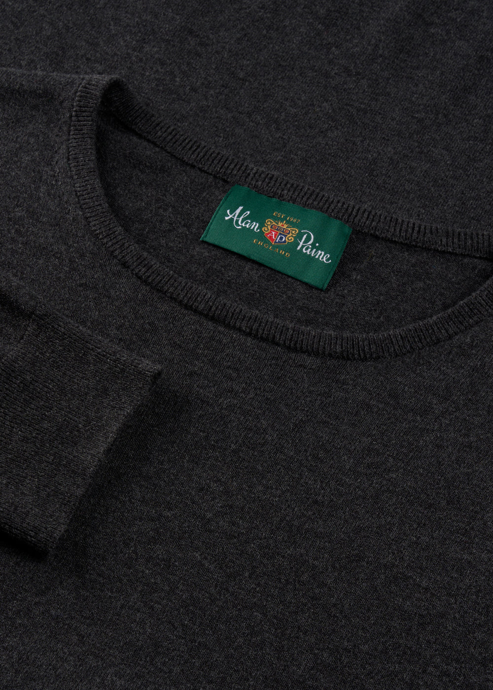 Men's Cotton Cashmere Crew Neck Jumper in Charcoal Grey