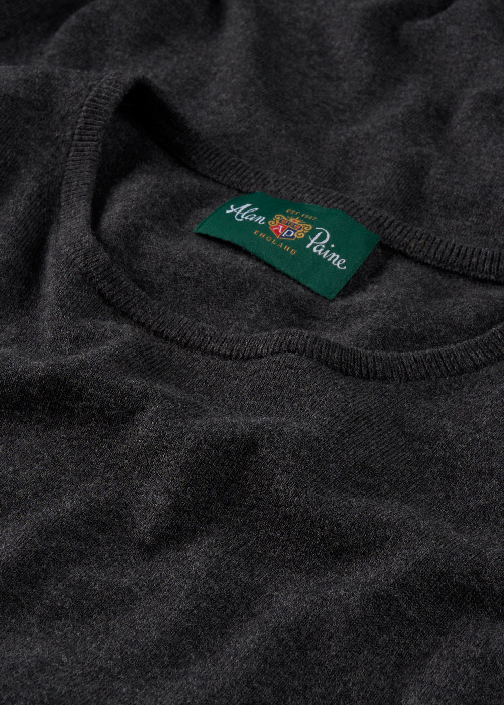 Men's Cotton Cashmere Crew Neck Jumper in Charcoal Grey