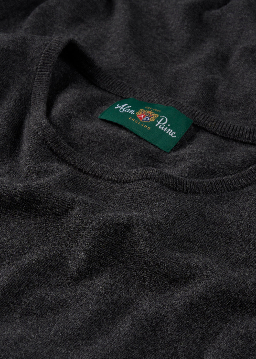 Men's Cotton Cashmere Crew Neck Jumper in Charcoal Grey