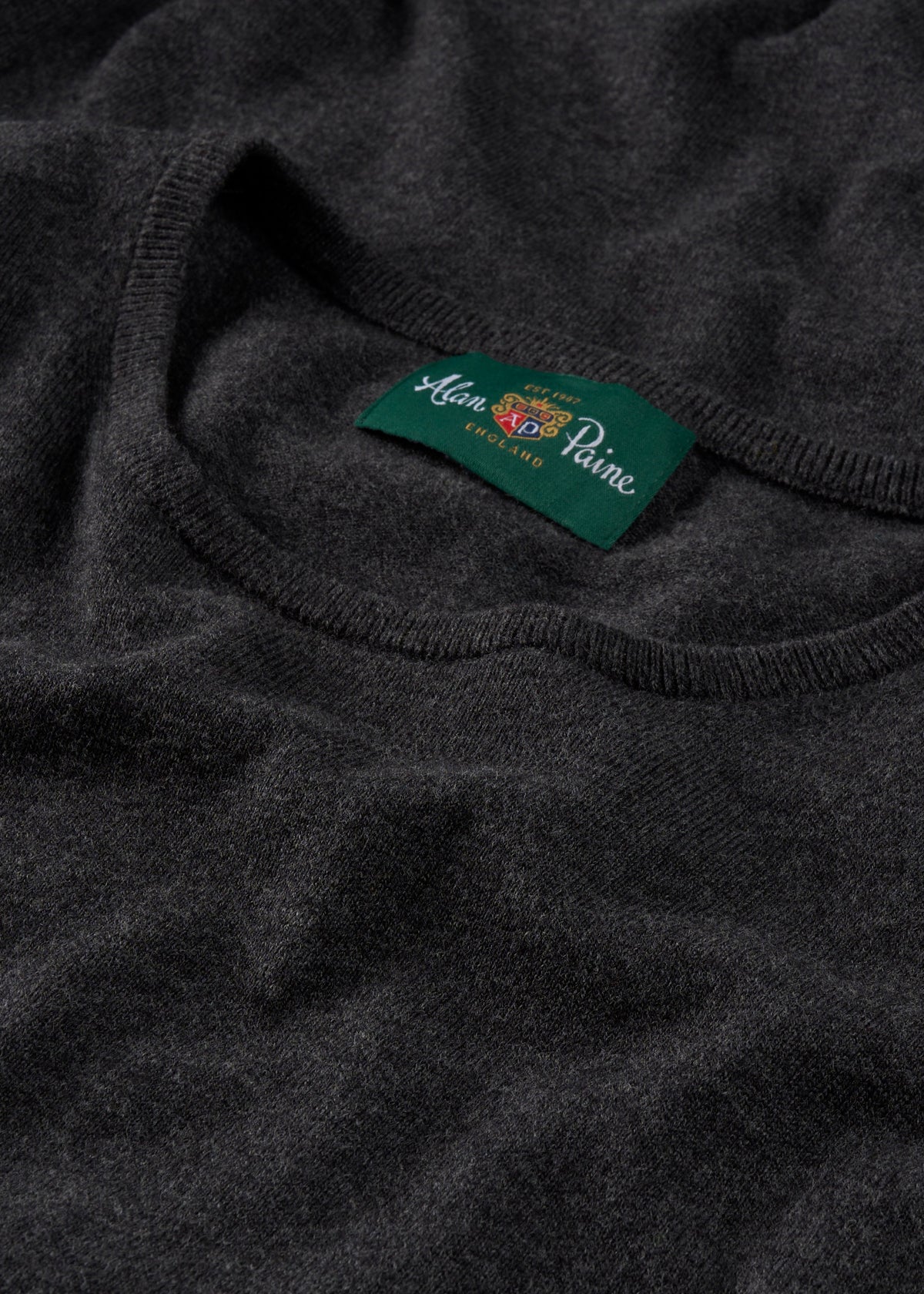 Men's Cotton Cashmere Crew Neck Jumper in Charcoal Grey