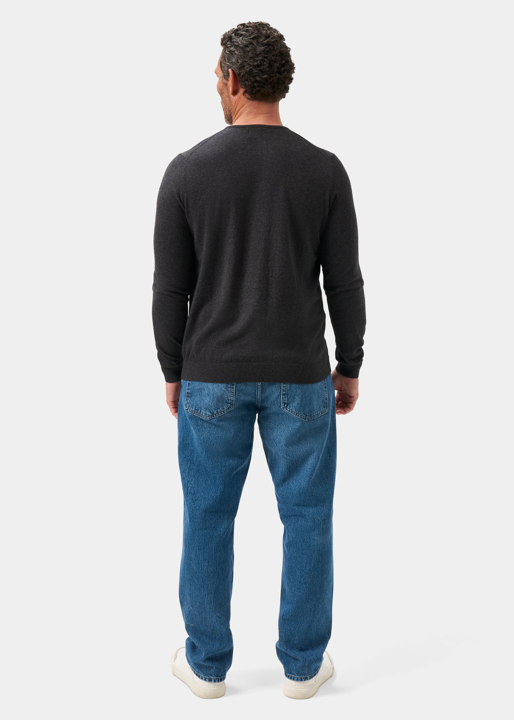 Men's Cotton Cashmere Crew Neck Jumper in Charcoal Grey