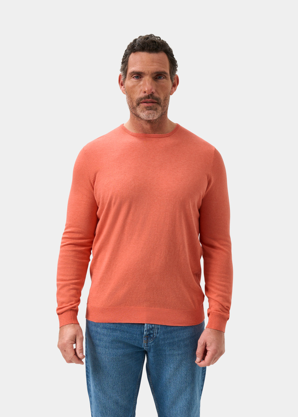Men's Cotton Cashmere Crew Neck Jumper in Coral
