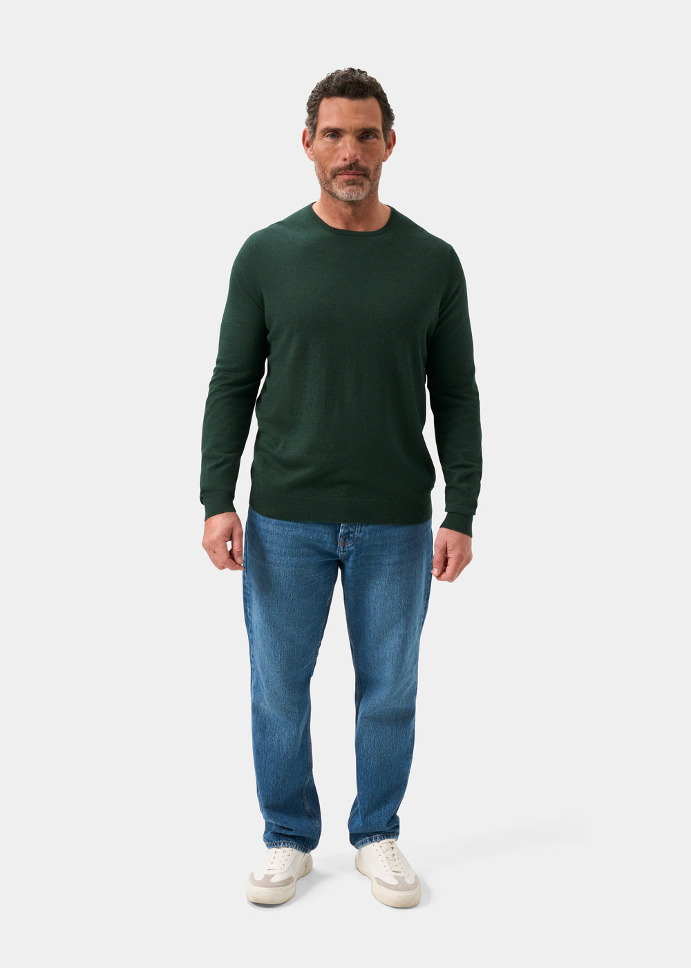 Men's Cotton Cashmere Crew Neck Jumper in Dark Green