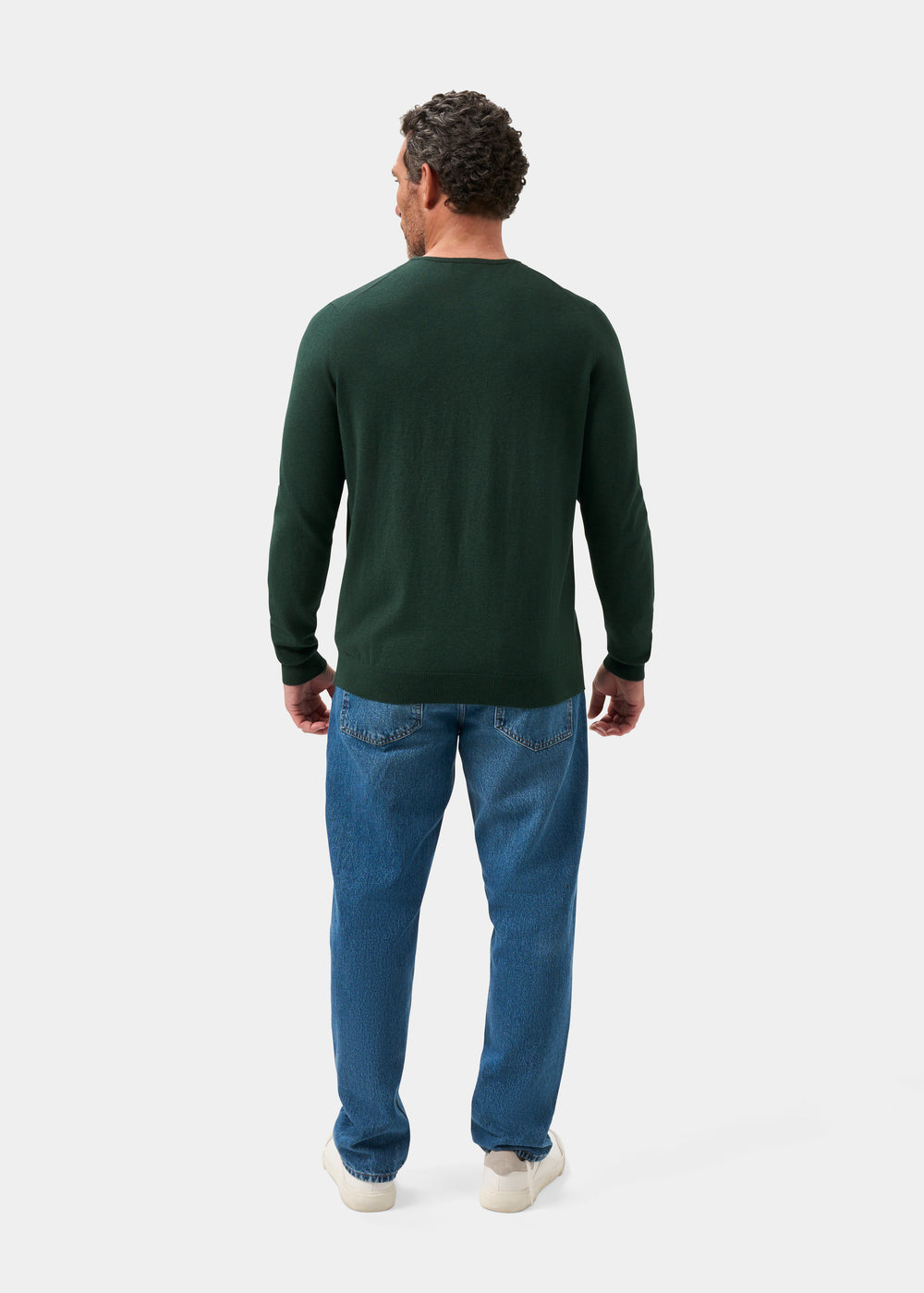 Men's Cotton Cashmere Crew Neck Jumper in Dark Green