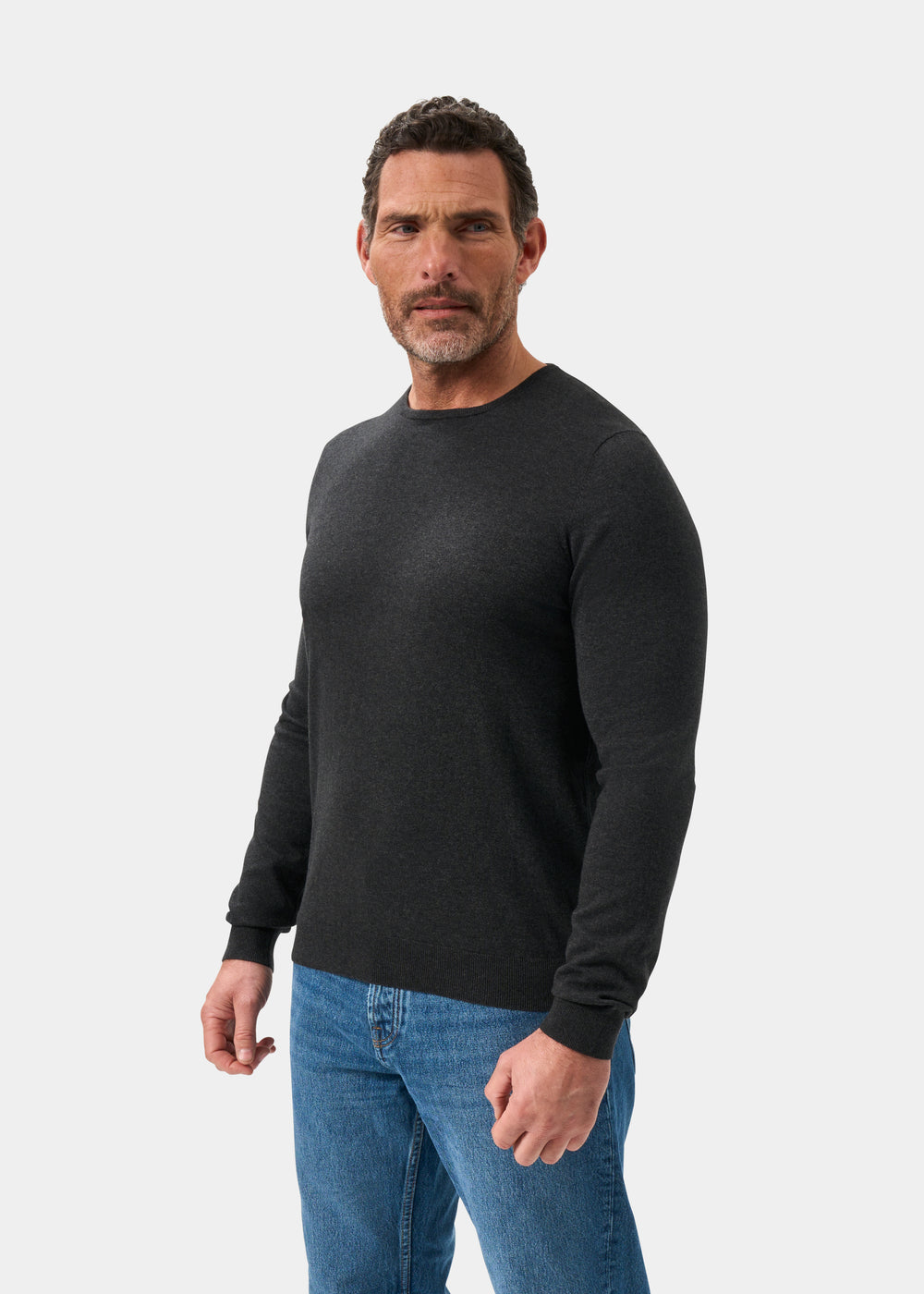 Men's Cotton Cashmere Crew Neck Jumper in Dark Grey