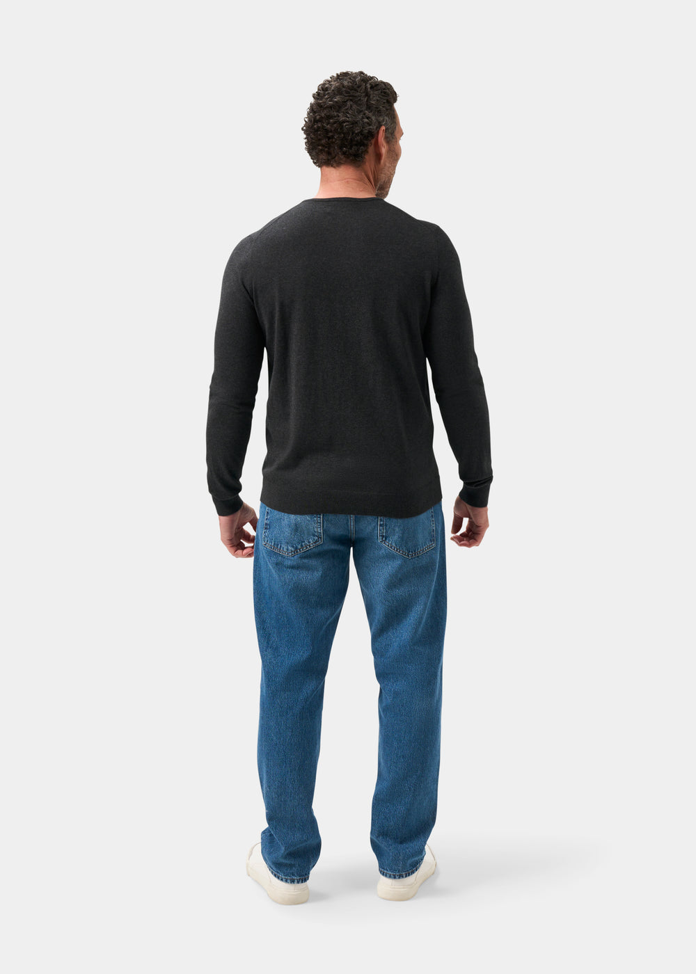 Men's Cotton Cashmere Crew Neck Jumper in Dark Grey