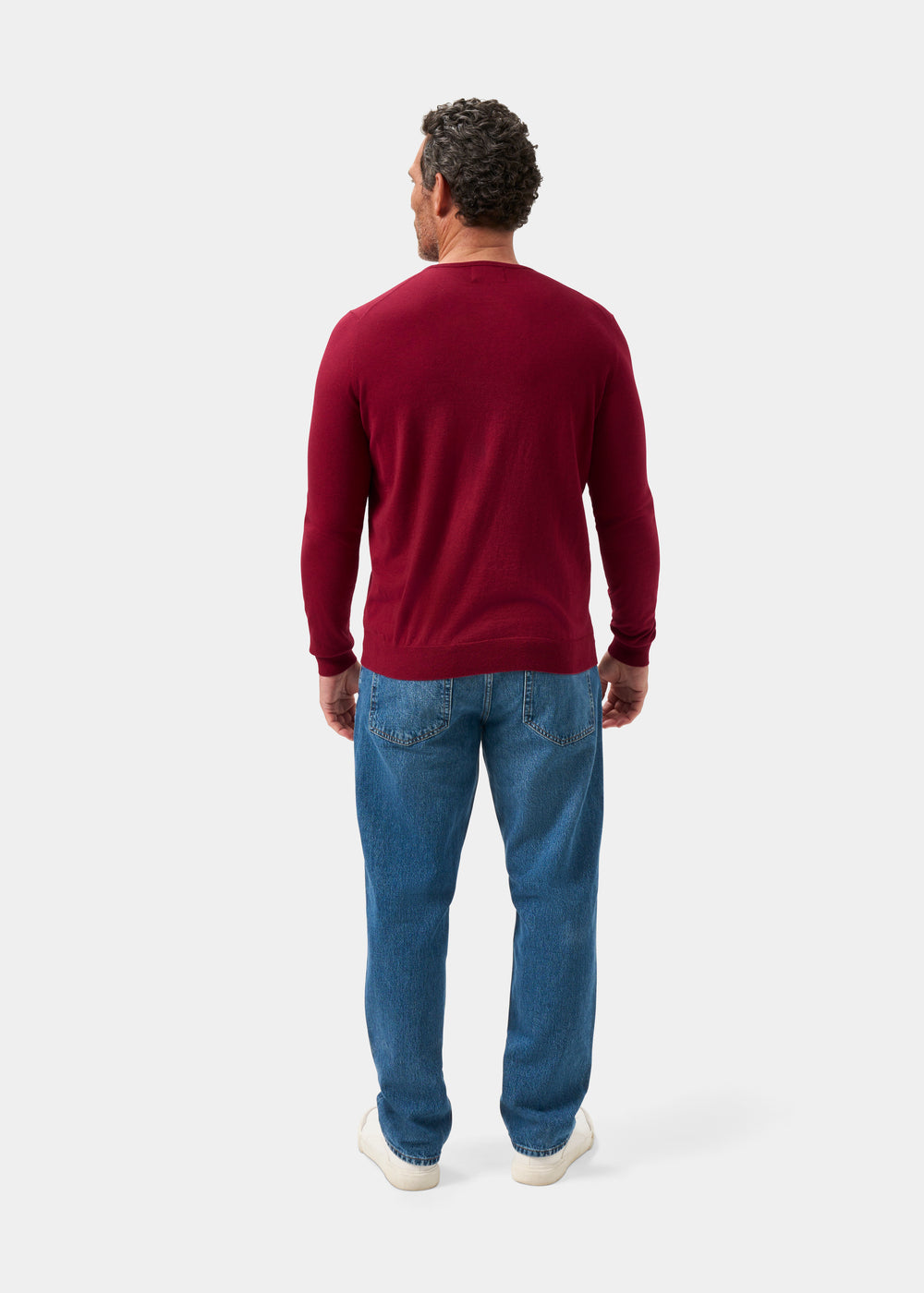 Men's Cotton Cashmere Crew Neck Jumper in Dark Red