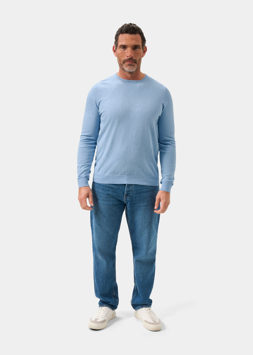 Men's Cotton Cashmere Crew Neck Jumper in Light Blue