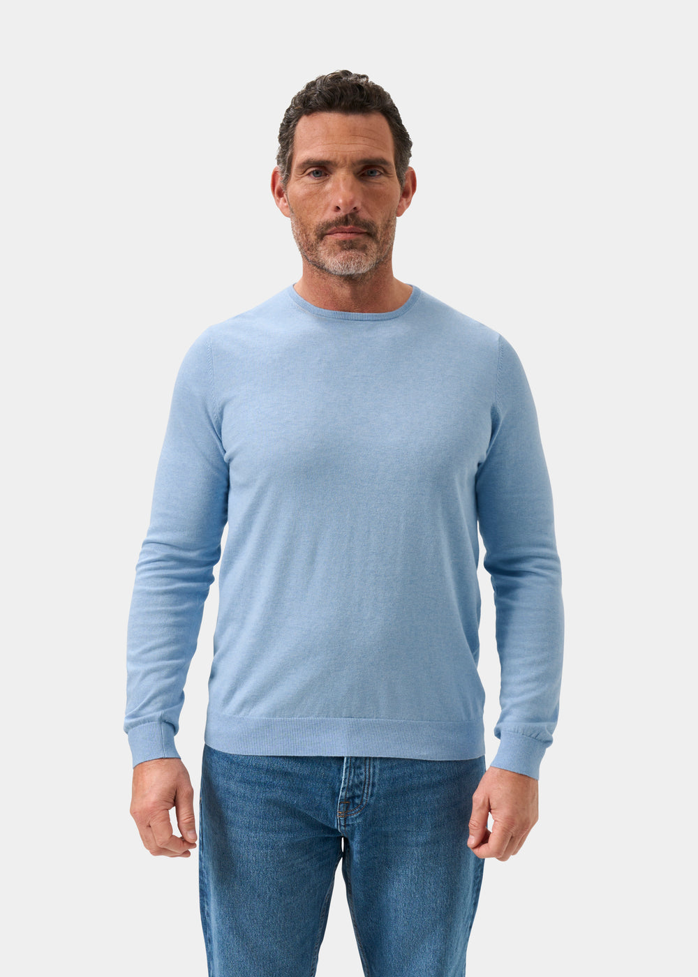 Men's Cotton Cashmere Crew Neck Jumper in Light Blue