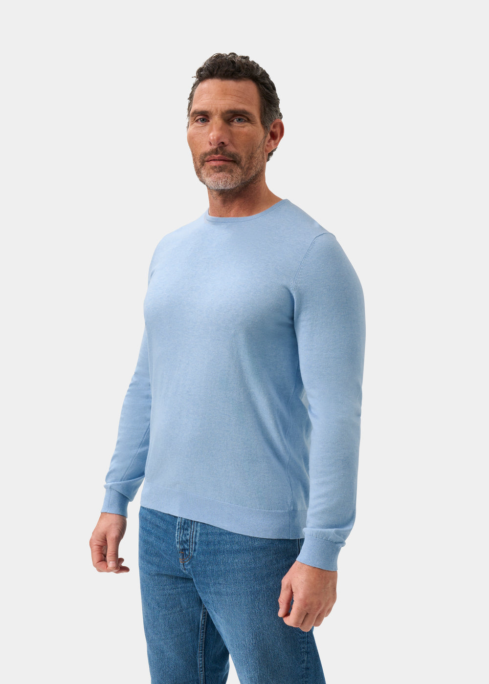 Men's Cotton Cashmere Crew Neck Jumper in Light Blue