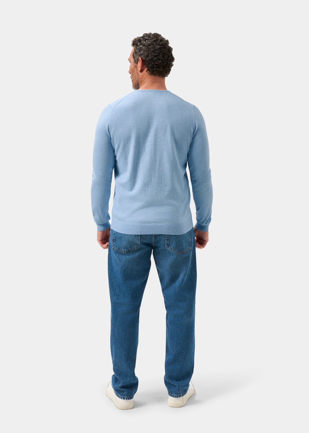 Men's Cotton Cashmere Crew Neck Jumper in Light Blue
