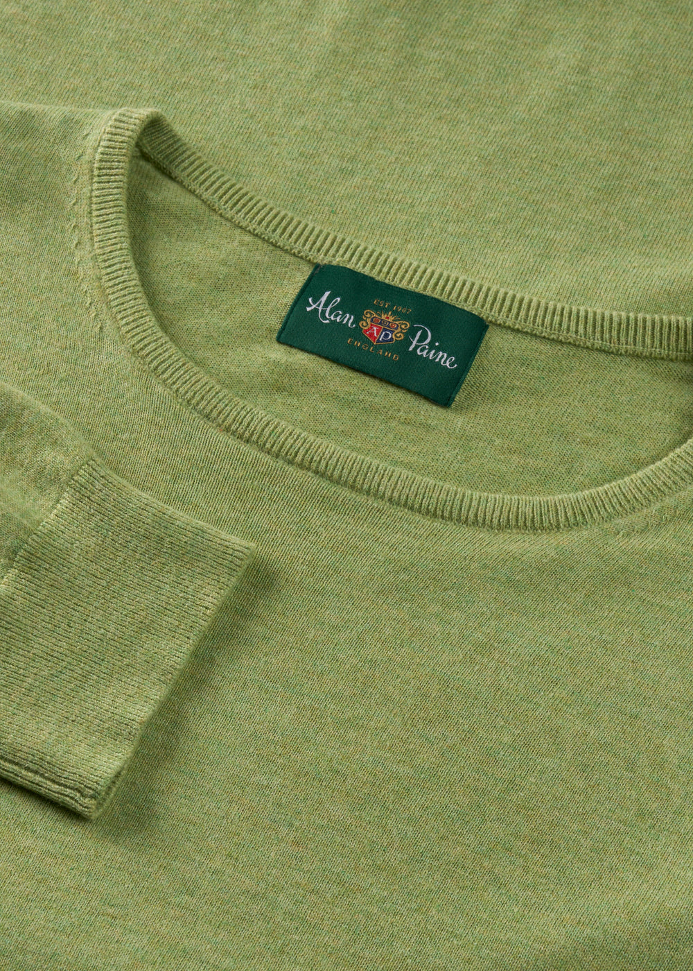Men's Cotton Cashmere Crew Neck Jumper in Pale Green
