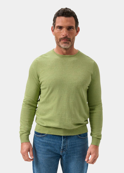 Men's Cotton Cashmere Crew Neck Jumper in Pale Green