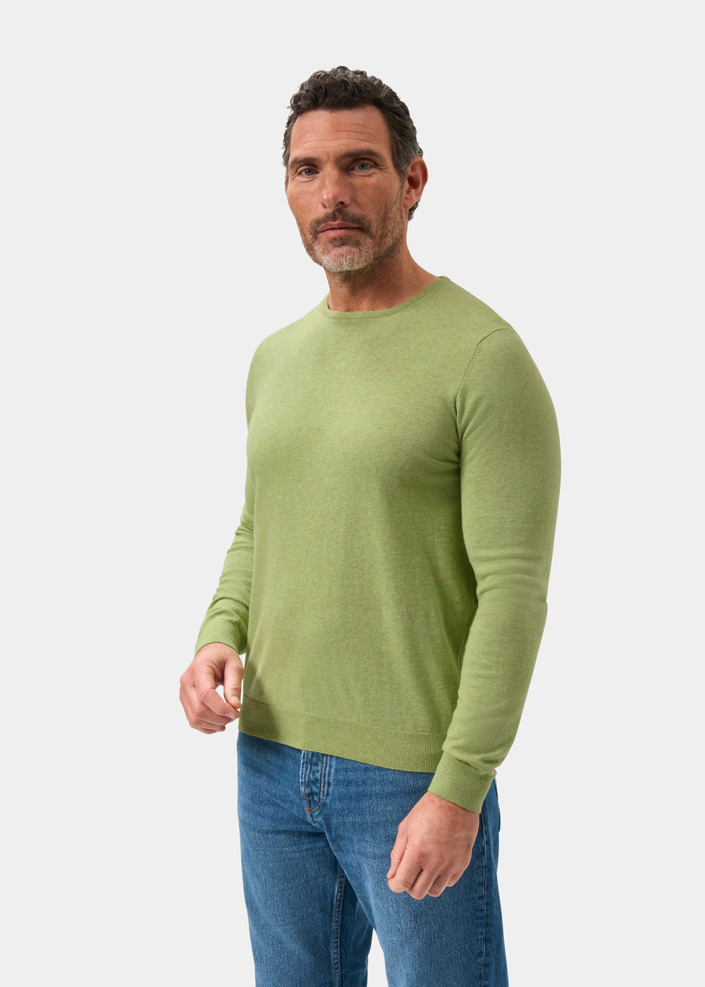 Men's Cotton Cashmere Crew Neck Jumper in Pale Green