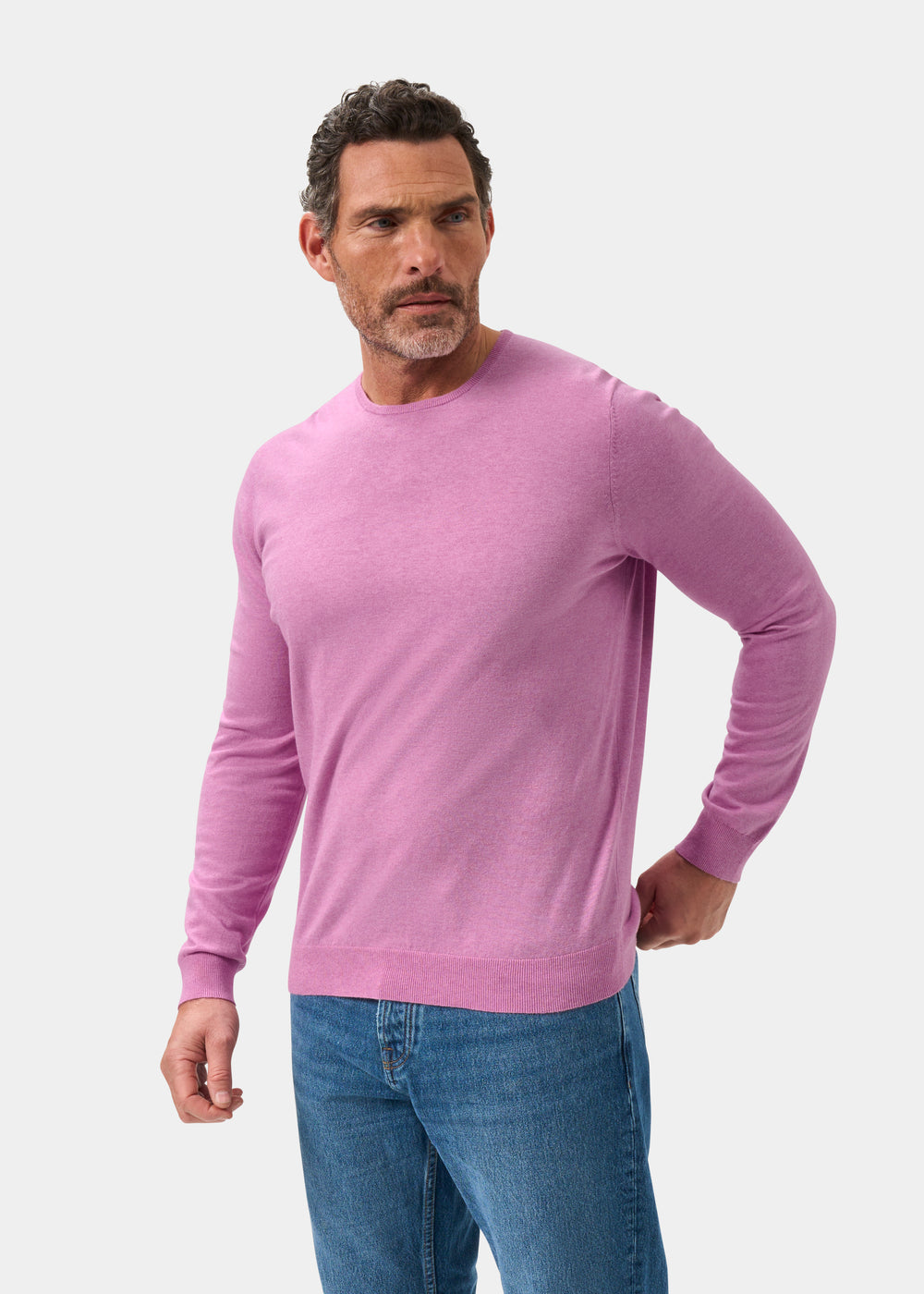 Men's Cotton Cashmere Crew Neck Jumper in Pale Purple