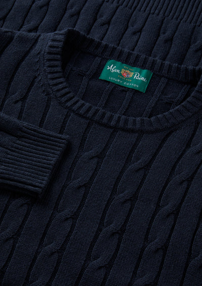Men's Cotton Cashmere Crew Neck Jumper in Dark Navy