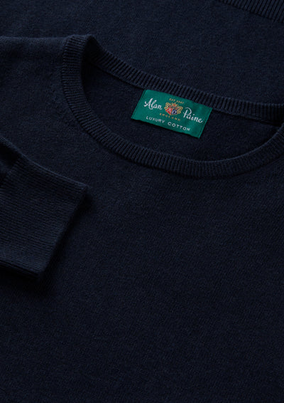 Men's Cotton Cashmere Crew Neck Jumper in Navy