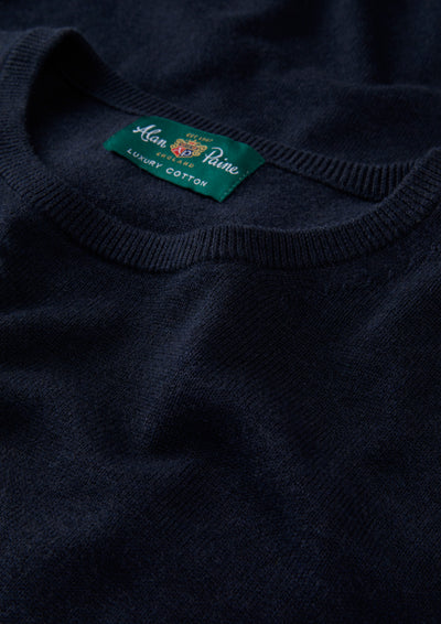 Men's Cotton Cashmere Crew Neck Jumper in Navy