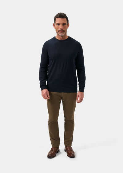 Men's Cotton Cashmere Crew Neck Jumper in Navy