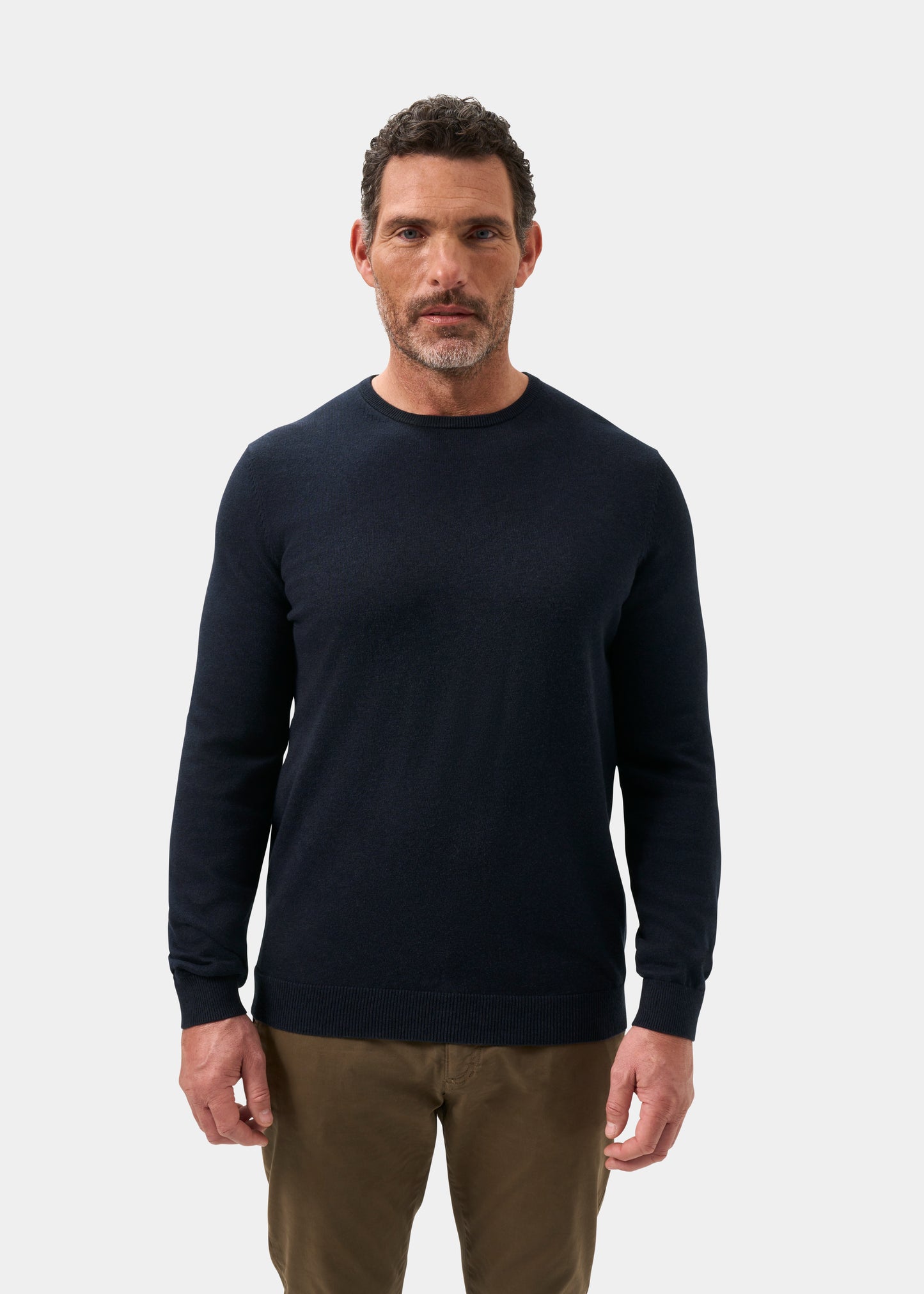 Men's Cotton Cashmere Crew Neck Jumper in Navy