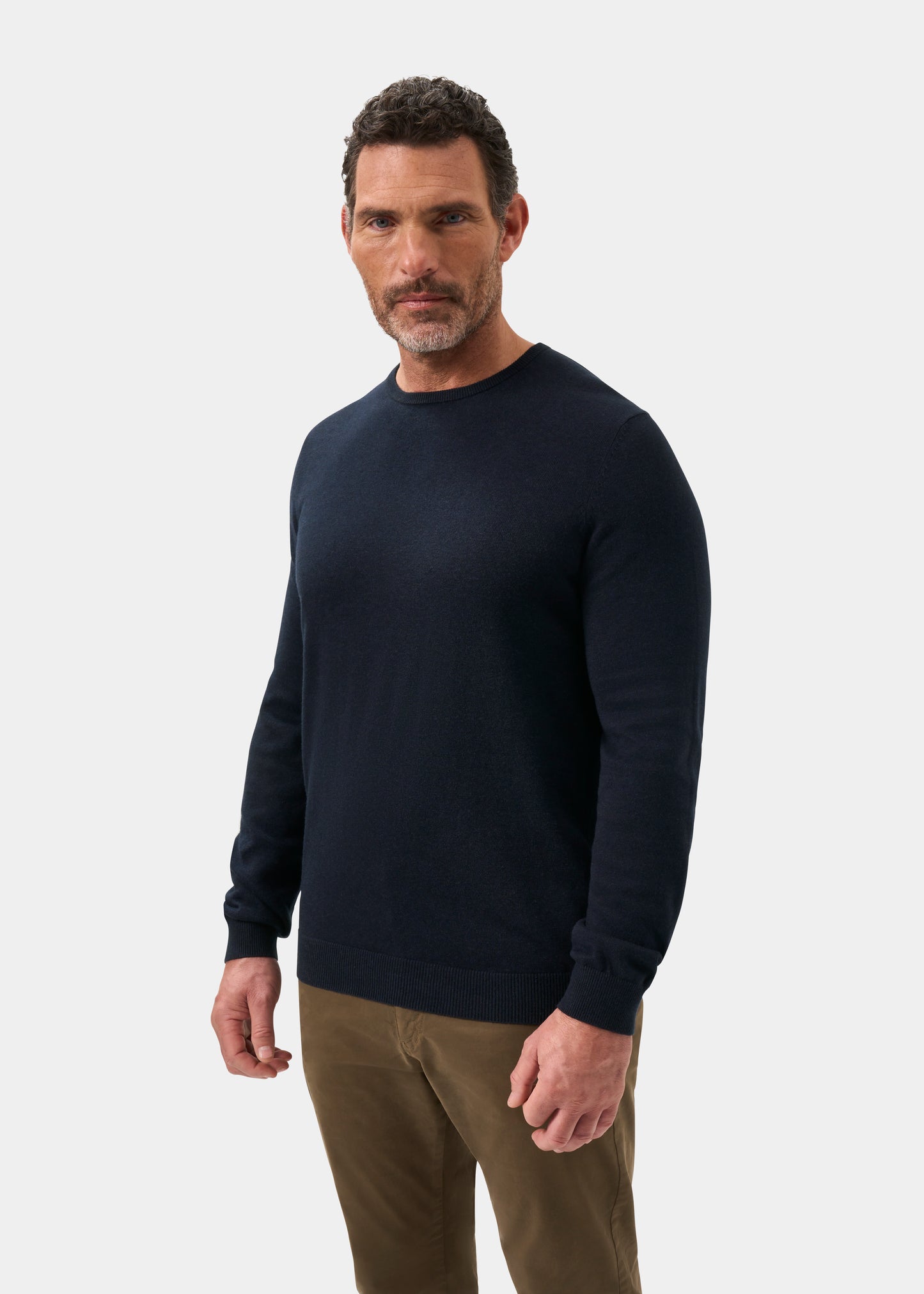 Men's Cotton Cashmere Crew Neck Jumper in Navy
