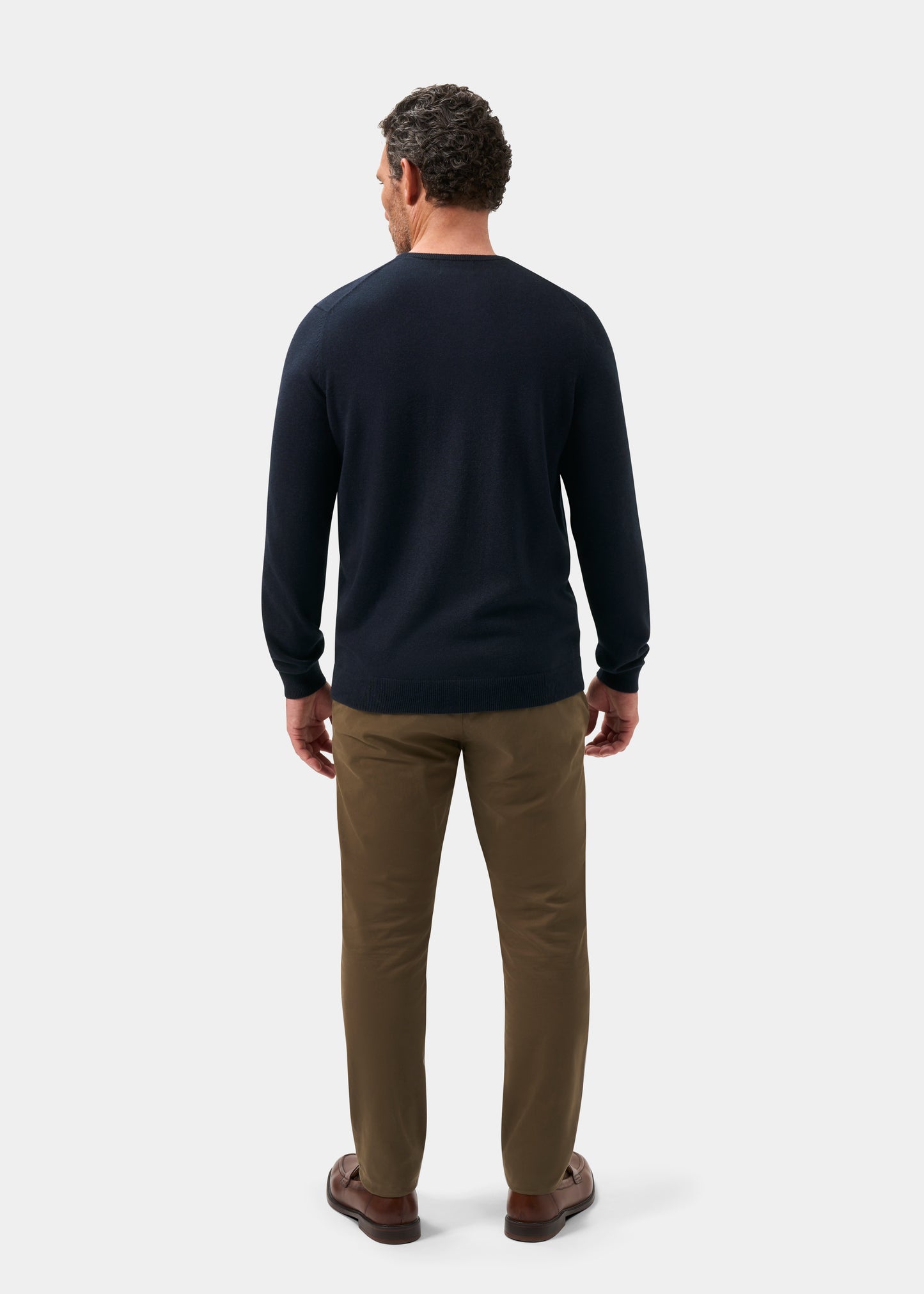 Men's Cotton Cashmere Crew Neck Jumper in Navy