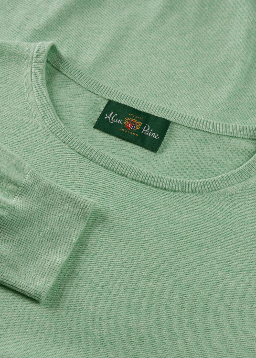 Men's Cotton Cashmere Crew Neck Jumper in Pale Green