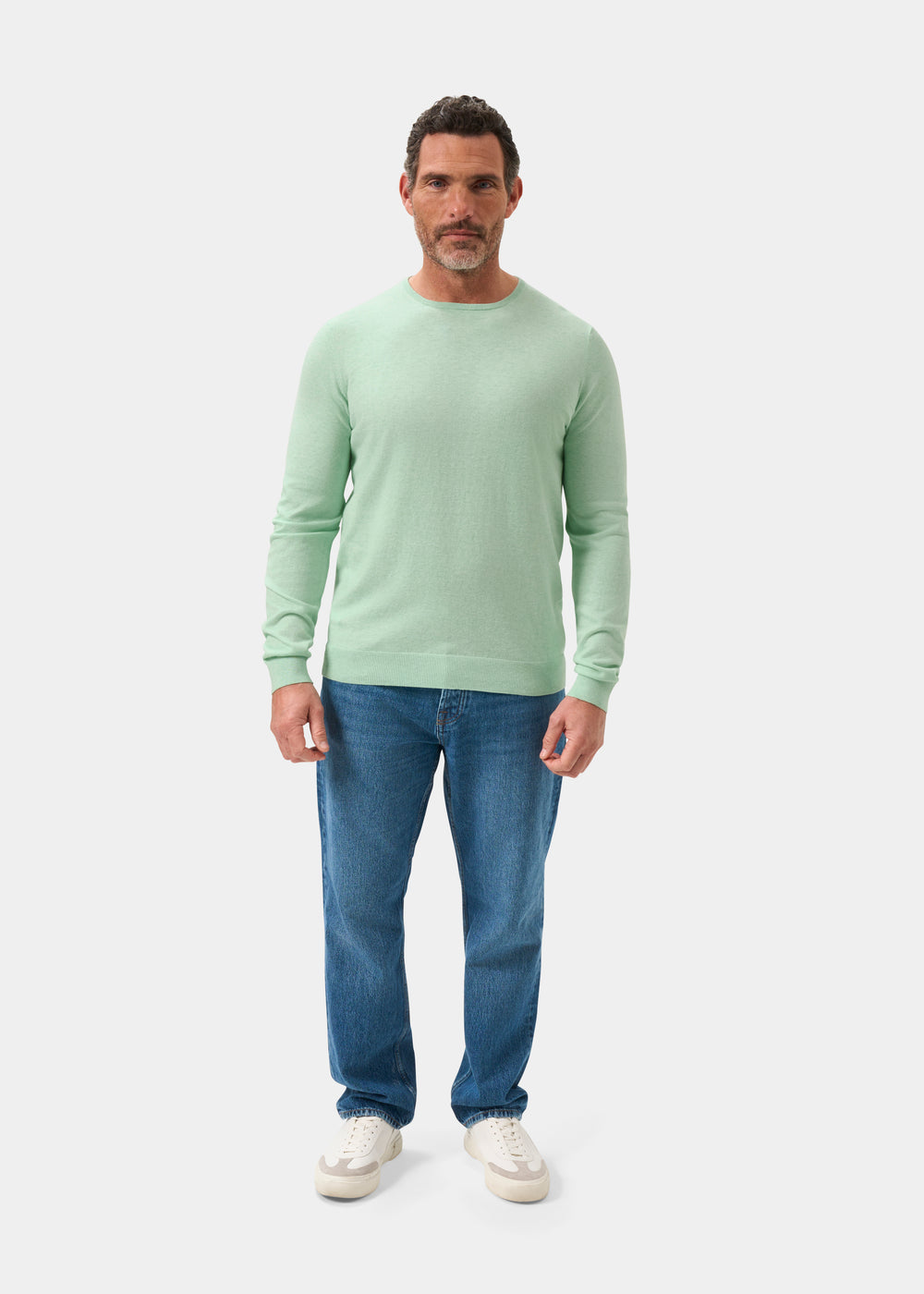 Men's Cotton Cashmere Crew Neck Jumper in Pale Green