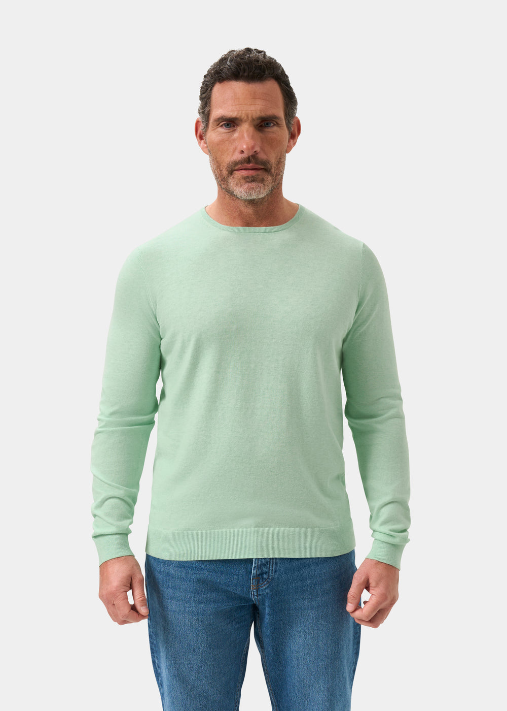 Men's Cotton Cashmere Crew Neck Jumper in Pale Green