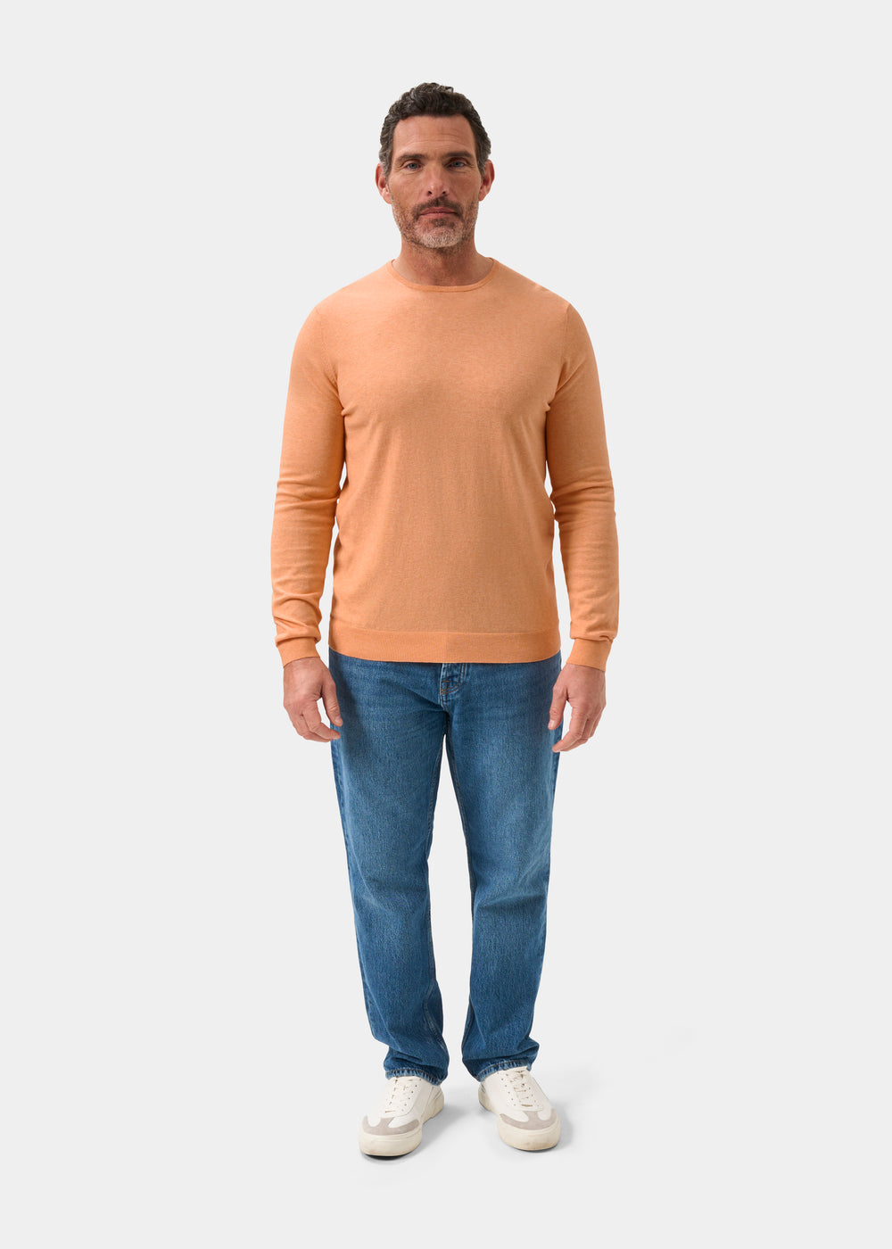 Men's Cotton Cashmere Crew Neck Jumper in Pale Orange