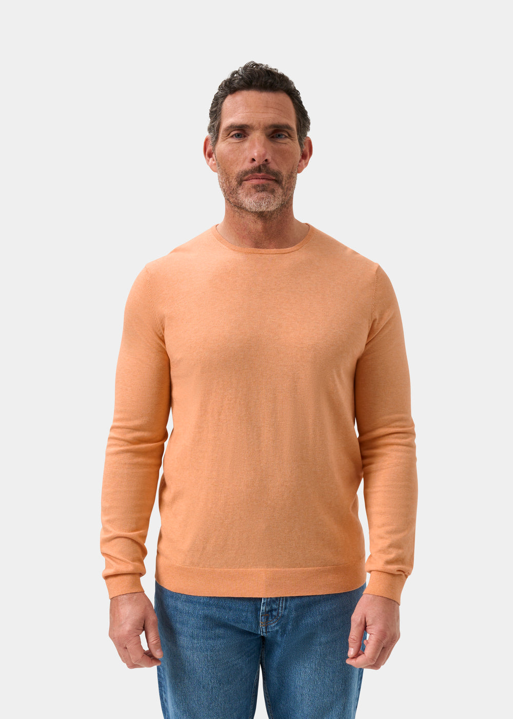 Men's Cotton Cashmere Crew Neck Jumper in Pale Orange